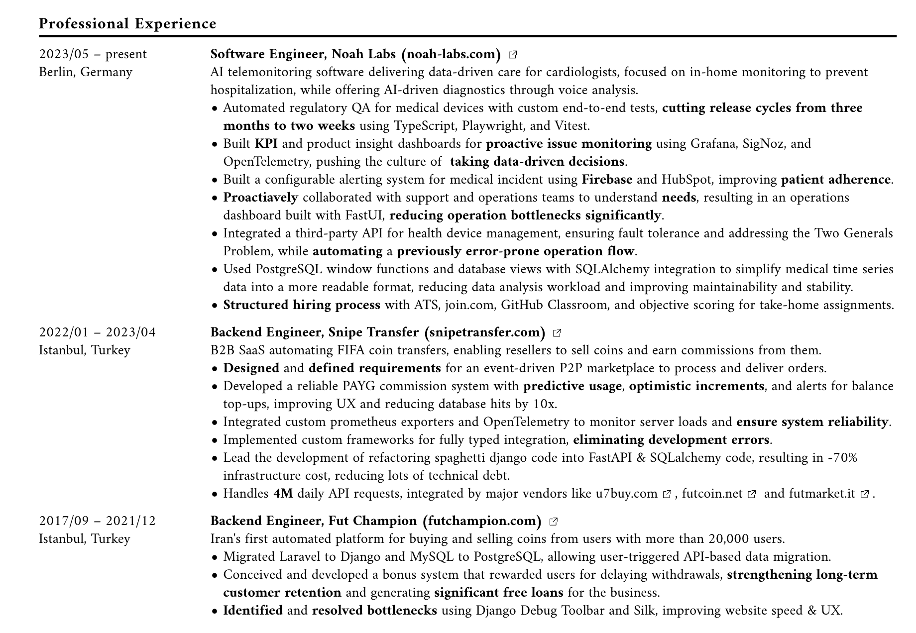 Work Experience Example