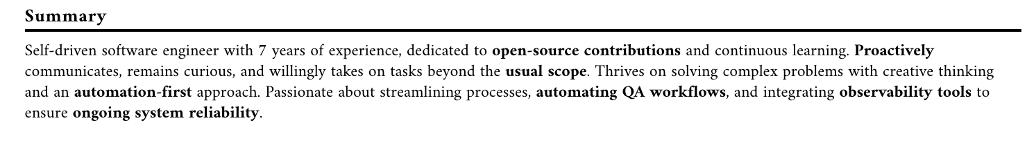 Resume Summary Example