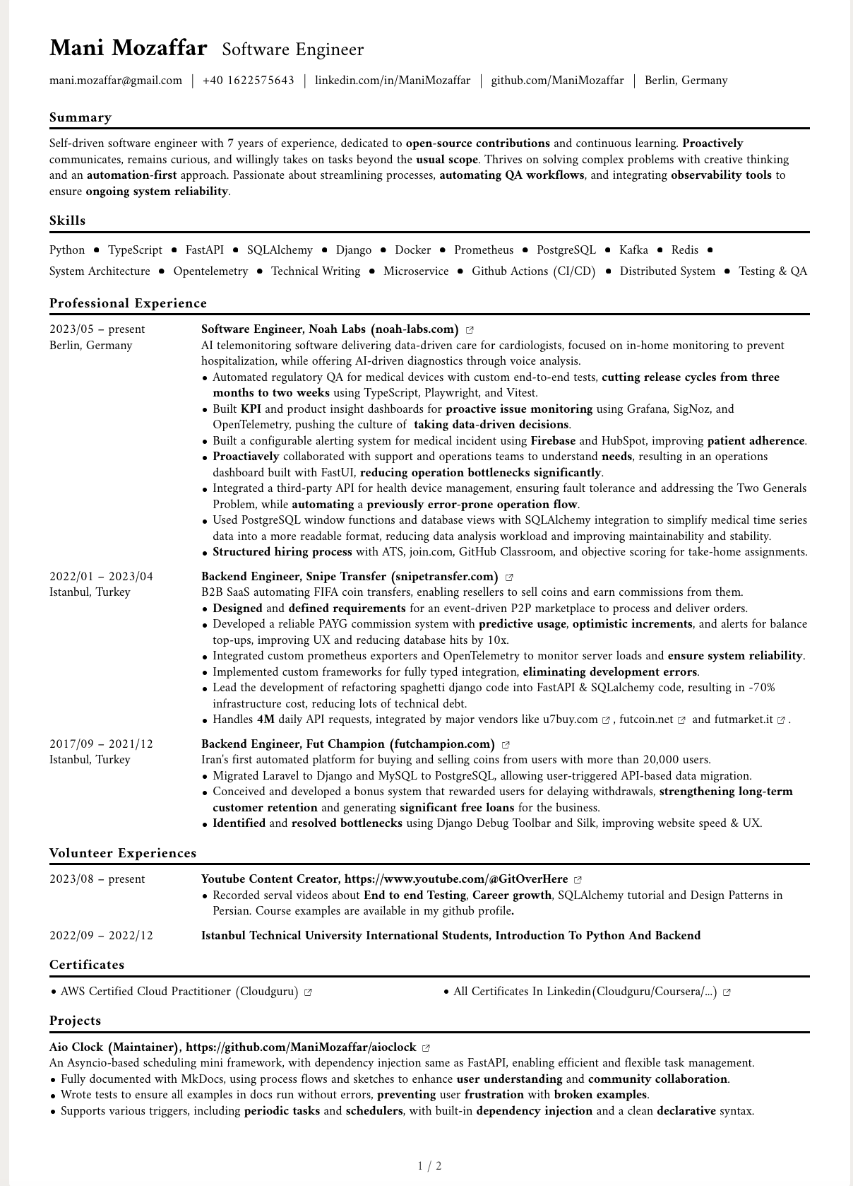 Mani Mozaffar's Resume