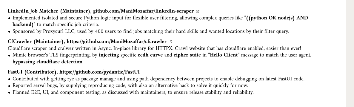 Mani Mozaffar's Resume